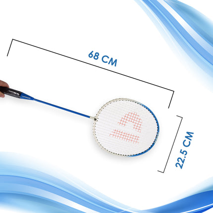 4 Sets met in totaal 8 Badmintonrackets en 12 Shuttles  | aluminium/bio plastic | Rackettas | blauw | tennistas | 68cm*22.5cm