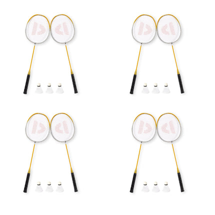  Badminton Racket Set - Geel - 8 Rackets - Opbergtas en 12 Shuttles Inbegrepen
