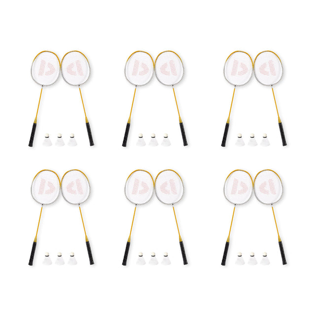 Premium Badminton Racket Set - 12 Rackets - 18 Shuttles - Geel - Inclusief Opbergtas