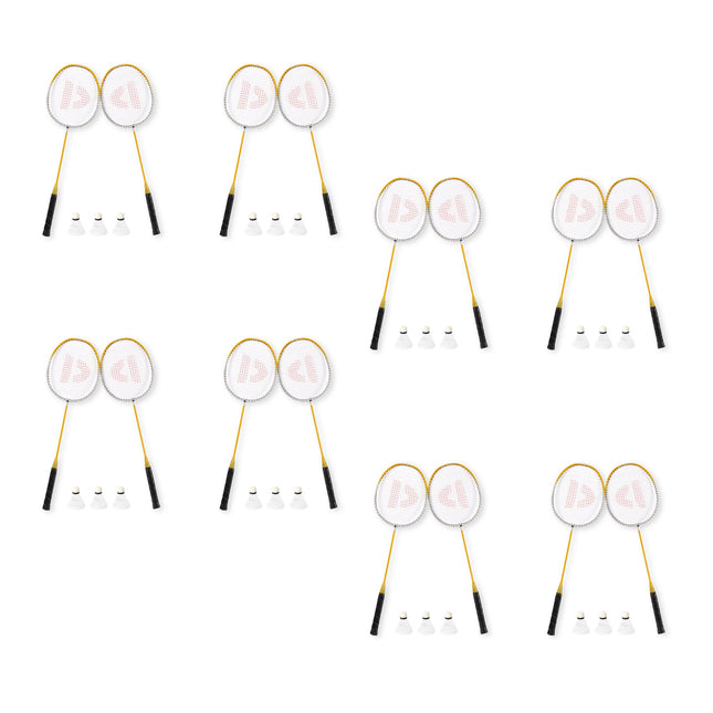 Voordelige Bundel - Premium Badmintonset: 16 Aluminium Rackets, 24 Bioplastic Shuttles & Gele Rackettas