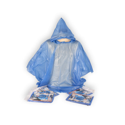 Blauwe Regenponcho Set - Regencape met Capuchon 130cm - Kunststof | Inclusief 5 Stuks