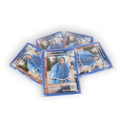 Blauwe Regenponcho Set - Regencape met Capuchon 130cm - Kunststof | Inclusief 5 Stuks
