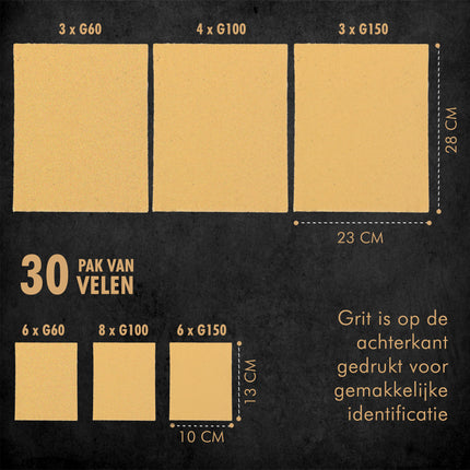 Schuurpapier Set - 30 Stuks | Schuurmaterialen voor Volwassenen | Fijn, Grof, Metaal- en Meubel Schuurpapier | 9.30x20 cm | Beige