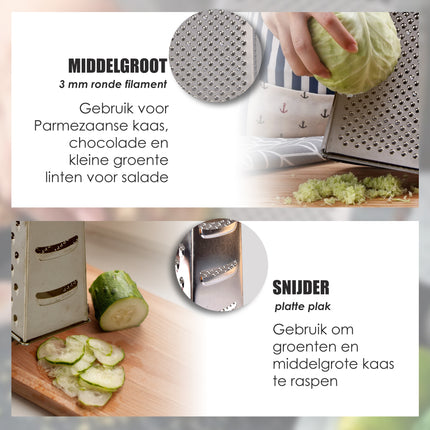Multifunctionele Mini Kaasrasp Van Roestvrijstaal In Zilver | Extra Scherpe Keukenrasp Voor Kaas Citroen Groenten | Compacte 10.5cm X 8.5cm X 24.5cm | Ergonomisch Handvat | Ideaal Voor Zowel Grof Als Fijn Raspen