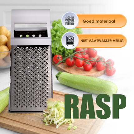 Multifunctionele Mini Kaasrasp Van Roestvrijstaal In Zilver | Extra Scherpe Keukenrasp Voor Kaas Citroen Groenten | Compacte 10.5cm X 8.5cm X 24.5cm | Ergonomisch Handvat | Ideaal Voor Zowel Grof Als Fijn Raspen