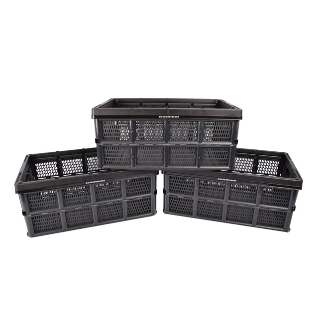 Zwarte Vouwkrat 32L | 3 Delige Set Opslag Die Je Niet Kunt Missen | Bewaar Je Waardevolle Spullen met Zorg | Dagelijks Gemak | 50cm x 21cm x 33cm | Perfect voor Thuis Kantoor en Camping