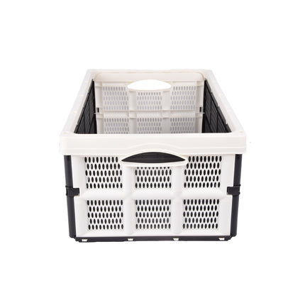 Stevige Vouwkrat met Soft-touch Handgrepen  | Wit Plastic | L50cm x B21cm x H33cm | Stapelbare Opbergmand voor Badkamer, Keuken, Kantoor | 32 Liter | Eenvoudig in Gebruik en Opslag Waardevolle items