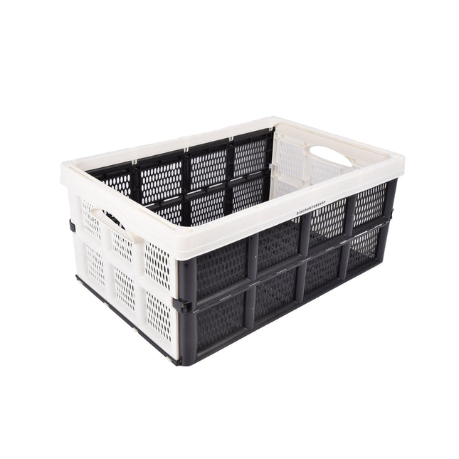 Stevige Vouwkrat met Soft-touch Handgrepen  | Wit Plastic | L50cm x B21cm x H33cm | Stapelbare Opbergmand voor Badkamer, Keuken, Kantoor | 32 Liter | Eenvoudig in Gebruik en Opslag Waardevolle items