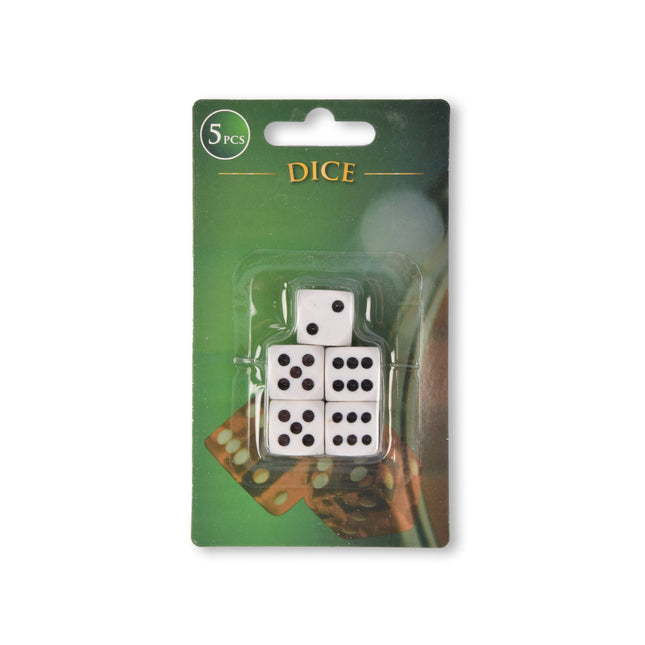 Kwalitatieve Hoogwaardige Dobbelstenen Set van 5 Stuks - Plastic Speelstenen - Wit/Zwart - 1.5cm x 1.5cm - 25g