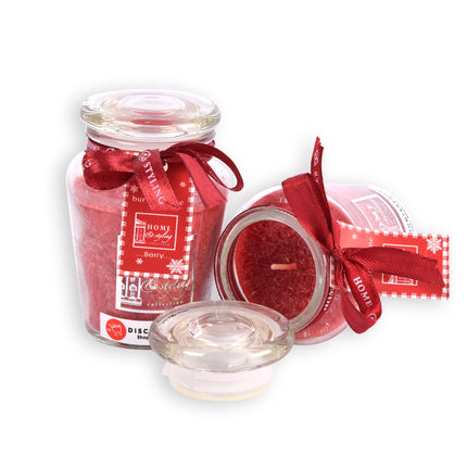 Set van 2 Rode Geurkaarsen van Glas - Aromatische Sfeerkaarsen met Bessen Geur - Afmetingen: 4.5cm x 7.5cm x 8.2cm - Brandtijd: 11 uur
