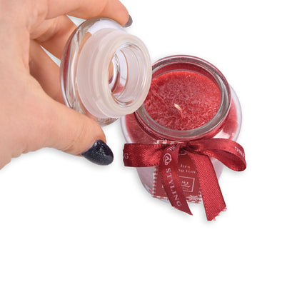 Set van 2 Rode Geurkaarsen van Glas - Aromatische Sfeerkaarsen met Bessen Geur - Afmetingen: 4.5cm x 7.5cm x 8.2cm - Brandtijd: 11 uur