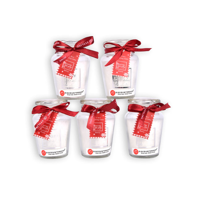 Witte Kaarsenset - 5 stuks - Hoogwaardige Aromatische Kaarsen met Vanillegeur - 11 uur Brandtijd - Afmetingen: 4.5cm x 7.5cm x 8.2cm
