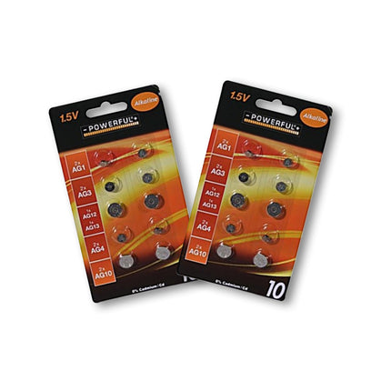 20 Stuks Premium Knoopcellen en Batterijen - Zilverkleurig, Alkaline en Lithium, 1.5V Voltage - Inclusief AG1, AG3, AG12, AG13, AG4 en AG10