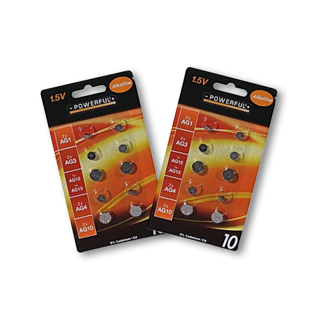 20 Stuks Premium Knoopcellen en Batterijen - Zilverkleurig, Alkaline en Lithium, 1.5V Voltage - Inclusief AG1, AG3, AG12, AG13, AG4 en AG10