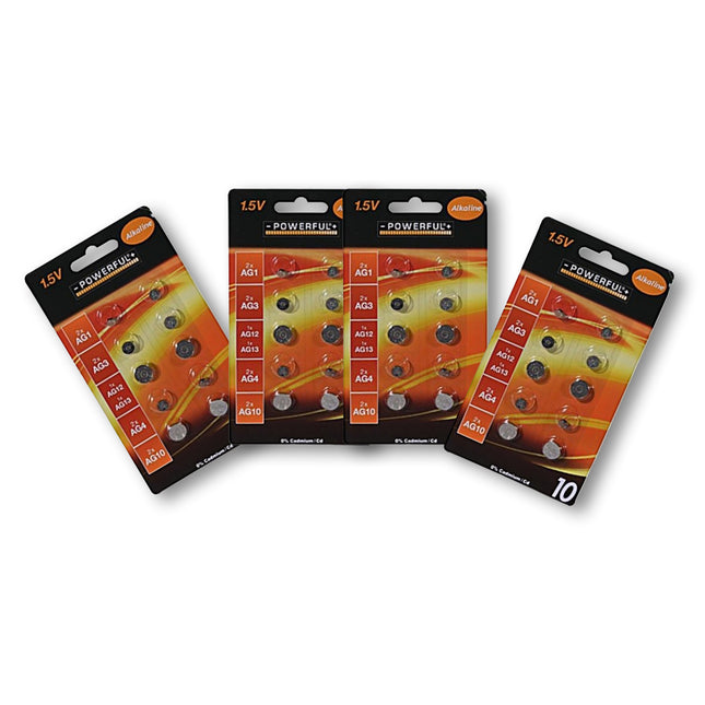  Hoogwaardige 40 stuks Knoopcellen en Batterijen - Alkaline en Lithium met Zilveren Kleur en 1.5V Voltage - inclusief AG1, AG3, AG12, AG13, AG4 en AG10