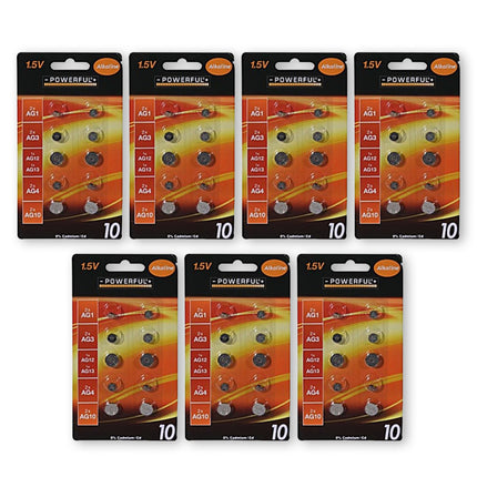 Set van 70 Hoogwaardige Knoopcellen en Batterijen - Alkaline en Lithium, Zilver, 1.5V, met AG1, AG3, AG12, AG13, AG4 en AG10.