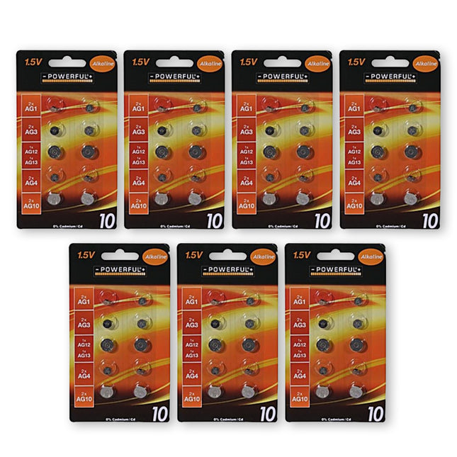 Set van 70 Hoogwaardige Knoopcellen en Batterijen - Alkaline en Lithium, Zilver, 1.5V, met AG1, AG3, AG12, AG13, AG4 en AG10.