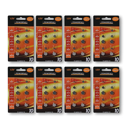 80 stuks Knoopcellen en Batterijen - Alkaline en Lithium, Zilver, 1.5V, met AG1, AG3, AG12, AG13, AG4 en AG10.