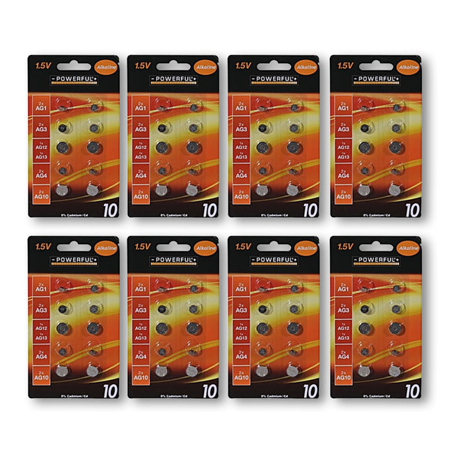 80 stuks Knoopcellen en Batterijen - Alkaline en Lithium, Zilver, 1.5V, met AG1, AG3, AG12, AG13, AG4 en AG10.