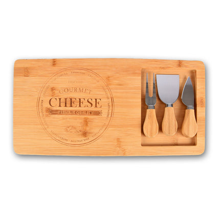 Bamboe Kaasplank met 3 Kaasmesjes – Houten Serveerplank voor Kaas en Snacks – Ideaal voor Halloween Decoratie en Snoep - Licht Bruin - 37cm*18cm