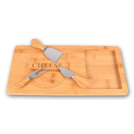 Bamboe Kaasplank met 3 Kaasmesjes – Houten Serveerplank voor Kaas en Snacks – Ideaal voor Halloween Decoratie en Snoep - Licht Bruin - 37cm*18cm