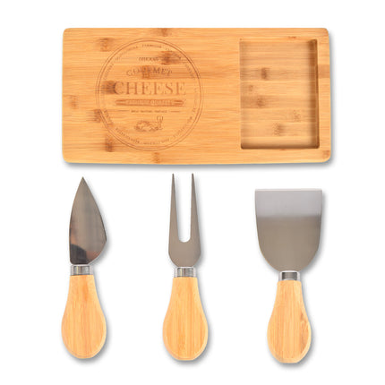 Bamboe Kaasplank met 3 Kaasmesjes – Houten Serveerplank voor Kaas en Snacks – Ideaal voor Halloween Decoratie en Snoep - Licht Bruin - 37cm*18cm