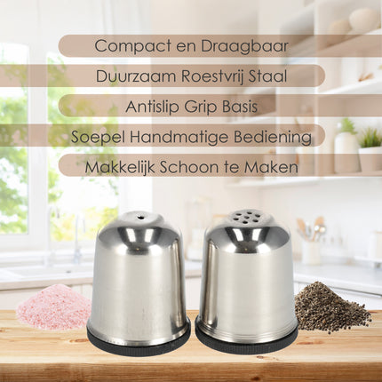 Peper- en Zoutmolen Set - RVS - Handmatige Molens met Instelbare Maalgraad - Keukengerei - Perfect als Kerstcadeau