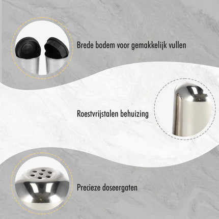 Peper-en Zout Molen RVS - Handmatige Peper- en Zoutmolen Set - Instelbare Maalgraad - Keukengerei Kruidenset