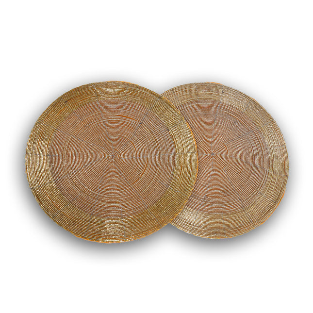 Schitterende Kralen Placemats - Tafeldecoratie met Tafelkralen | Oranje&Goud | Polyester | Rond | 30.5cm x 30.5cm | 516g | Set van 2