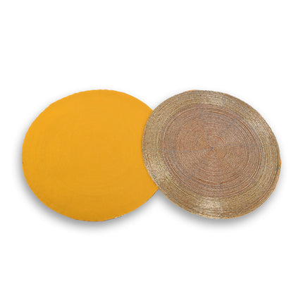 Schitterende Kralen Placemats - Tafeldecoratie met Tafelkralen | Oranje&Goud | Polyester | Rond | 30.5cm x 30.5cm | 516g | Set van 2