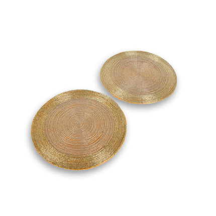 Schitterende Kralen Placemats - Tafeldecoratie met Tafelkralen | Oranje&Goud | Polyester | Rond | 30.5cm x 30.5cm | 516g | Set van 2