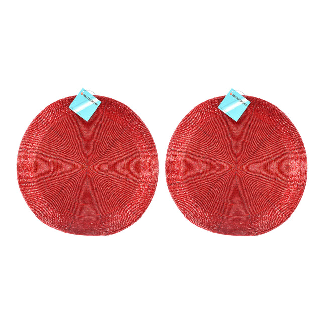 Set van 2 Ronde Rode Polyester Placemats | Diameter van 31cm en Dikte van 5mm | Wasbare Tafelmatjes voor Dagelijks Gebruik en Speciale Gelegenheden
