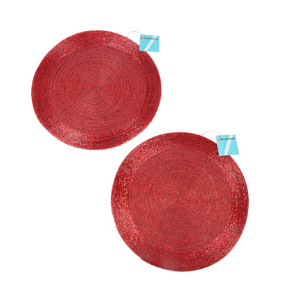 Set van 2 Ronde Rode Polyester Placemats | Diameter van 31cm en Dikte van 5mm | Wasbare Tafelmatjes voor Dagelijks Gebruik en Speciale Gelegenheden