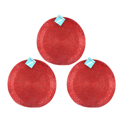 Set van 3 Luxe Rode Polyester Placemats | Elegante Ronde Vorm | Ø 31cm | 5mm Dikte | Multifunctionele Tafelbeschermers | Antislip en Waterafstotende Eigenschappen voor Optimale 
