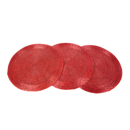 Set van 3 Luxe Rode Polyester Placemats | Elegante Ronde Vorm | Ø 31cm | 5mm Dikte | Multifunctionele Tafelbeschermers | Antislip en Waterafstotende Eigenschappen voor Optimale 