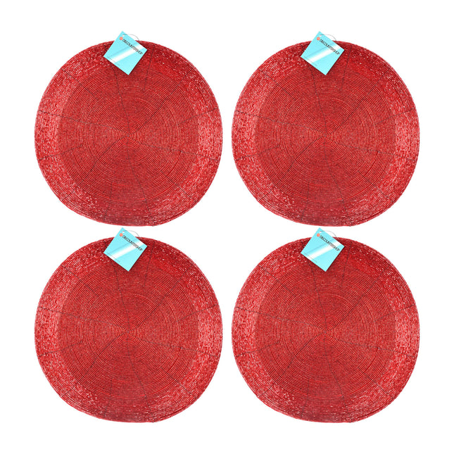 Exclusieve Collectie van 4 Luxe Rode Tafelplacemats | Rond | Polyester | Ø31cm | 5mm Dik | Thermische Bescherming | Ideaal voor Huishoudelijk en Professioneel Gebruik in Keukens en Cafés