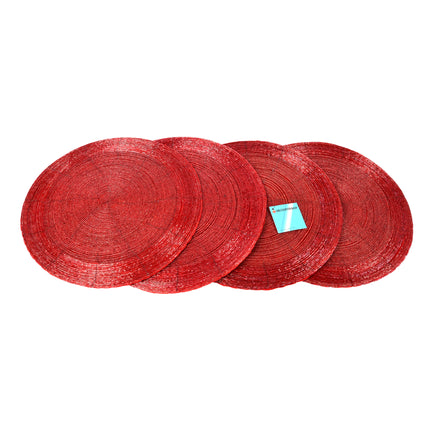 Exclusieve Collectie van 4 Luxe Rode Tafelplacemats | Rond | Polyester | Ø31cm | 5mm Dik | Thermische Bescherming | Ideaal voor Huishoudelijk en Professioneel Gebruik in Keukens en Cafés