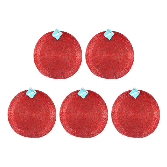 Luxe Set van 5 Rode Ronde Polyester Placemats | 31cm Diameter | Perfecte Tafelbeschermers met Antislip | Duurzaam voor Dagelijks Gebruik en Speciale Gelegenheden