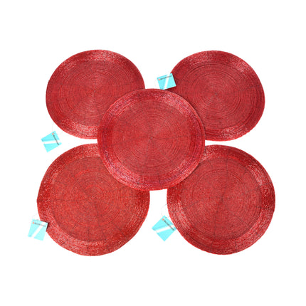 Luxe Set van 5 Rode Ronde Polyester Placemats | 31cm Diameter | Perfecte Tafelbeschermers met Antislip | Duurzaam voor Dagelijks Gebruik en Speciale Gelegenheden
