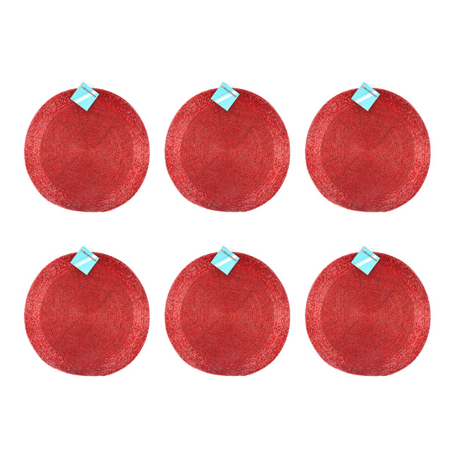 Set van 6 Luxe Rode Polyester Placemats | Ø31cm | Duurzame Tafelbeschermers voor Binnen en Buiten | Gemakkelijk Schoon te Maken | Warmte-Isolerend en Vlekbestendig Tafelonderzetters