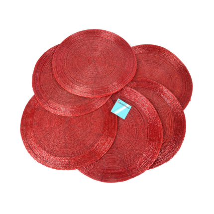 Set van 6 Luxe Rode Polyester Placemats | Ø31cm | Duurzame Tafelbeschermers voor Binnen en Buiten | Gemakkelijk Schoon te Maken | Warmte-Isolerend en Vlekbestendig Tafelonderzetters