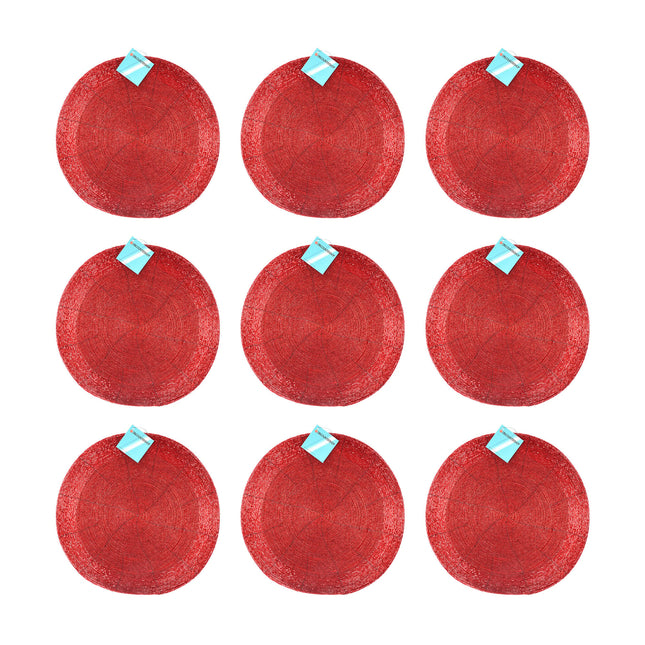 Opvallende Rode Placemats - Set van 9 Tafelmatjes en Tafelonderzetters - Diameter 31cm, Dikte 5mm, Ronde Vorm