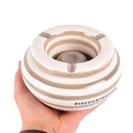 Stijlvolle Aardewerken Asbak Beige | Stormasbak voor Binnen en Buiten | Sigaretten Asbak 14 cm Diameter |  7.5cm Hoogte | Onmisbaar voor Elke Rookliefhebber