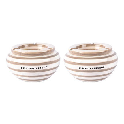 Robuuste Aardewerken Sigaretten Asbak | 2 Stuks Beige | 14cm Diameter | 7.5cm Hoogte | Stormasbak voor Binnen en Buiten | Perfect als Rook Asbak | De Perfecte Mix van Schoonheid en Functionaliteit