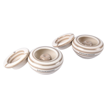 Robuuste Aardewerken Sigaretten Asbak | 2 Stuks Beige | 14cm Diameter | 7.5cm Hoogte | Stormasbak voor Binnen en Buiten | Perfect als Rook Asbak | De Perfecte Mix van Schoonheid en Functionaliteit