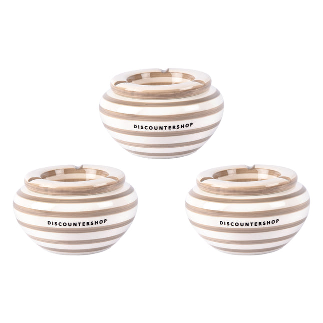 Aardewerken Beige Asbakken | Epitome van Verfijning voor Rokers | 3 Stuks | 14 cm Diameter |  7.5cm Hoogte |  Stormasbak voor Binnen en Buiten | Hoogwaardige  Rook Asbak voor Tafel Auto & Motor
