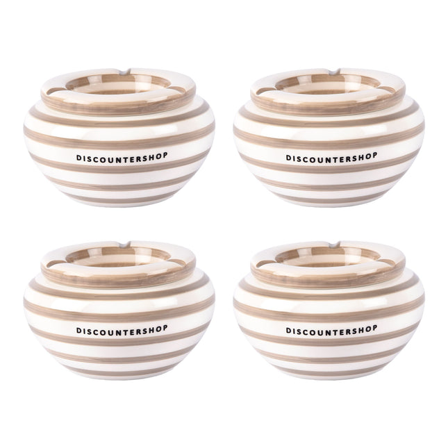 Aardewerken stormasbakken 4 stuks - beige - afmetingen 14cm x 7.5cm - geschikt als sigarettenasbak