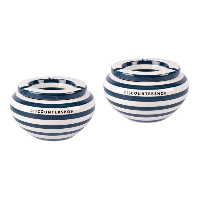 Blauwe Aardewerken Stormasbakken - Sigarettenasbakken - 7.5cm Hoogte - 14cm Diameter - Set van 2