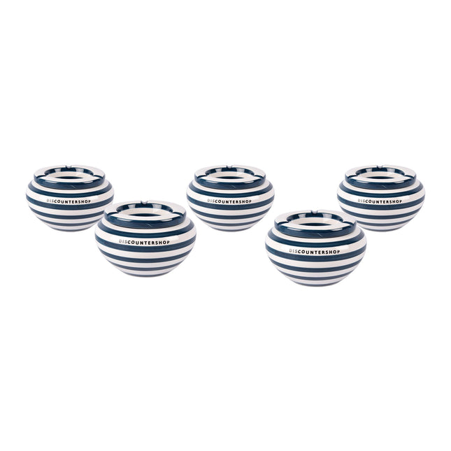 5-delige Set Hoogwaardige Blauwe Aardewerken Asbakken - Geschikt voor Binnen Gebruik - Stormasbak - 14cm x 7.5cm 