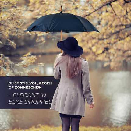 Zeven Duurzame Automatische Paraplu's - Navy Blauw - Houten Stok en Handvat - Polyester en Aluminium - 89x98cm